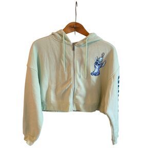 Primark Disney Stitch Cropped Hoodie Zip Up Green Size L NWT